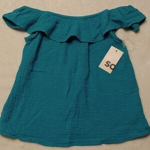 🎁 SO off shoulder ruffle top girls sz L 10/12